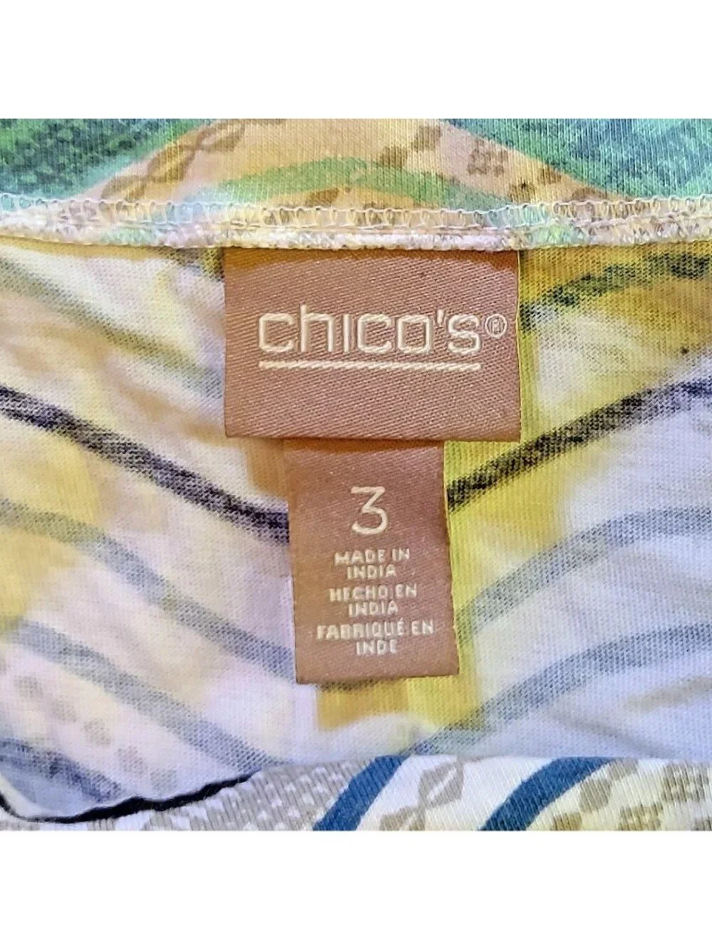 Chicos Multicolor Asymmetrical Top 3 XL 16 Button Accent Neckline Blouse Knit
